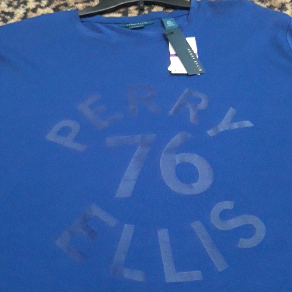 Perry Ellis 76 Logo Blue Long Sleeve T Shirt Mens NEW Athletic Pima Cotton XXL - Picture 4 of 4
